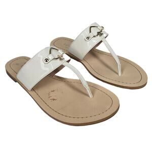 KATE SPADE NEW YORK CASSIA PATENT LEATHER THONG SANDALS – WHITE – WOMEN’S US 6.5